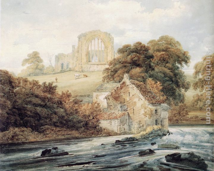 Egglestone Abbey, Co.Durham painting - Thomas Girtin Egglestone Abbey, Co.Durham art painting